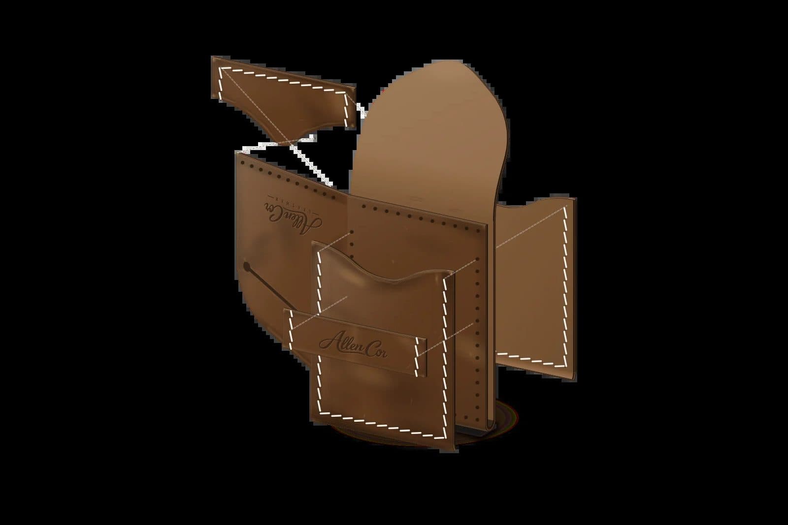 The five leather pieces of the Cash Wallet, laid out
