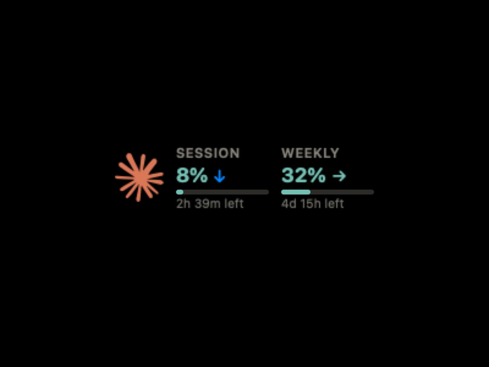 Notcher in the MacBook notch: Claude session and weekly usage with bars and time left