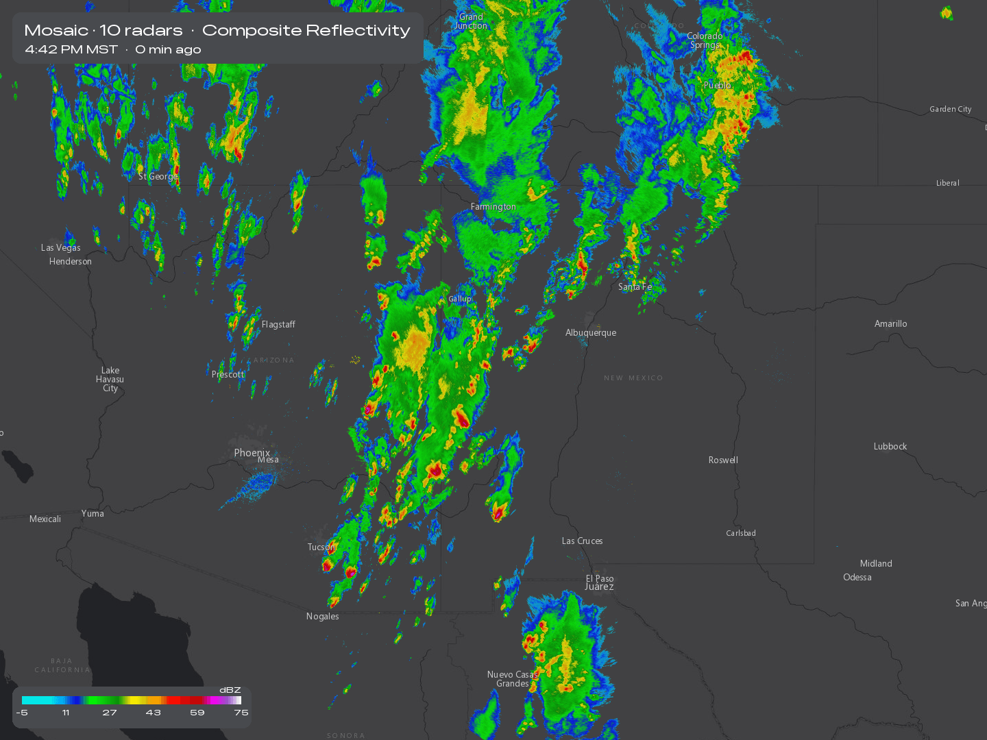 A finished radar image from ReallymyRadar's image API: a ten-radar mosaic of the Southwest